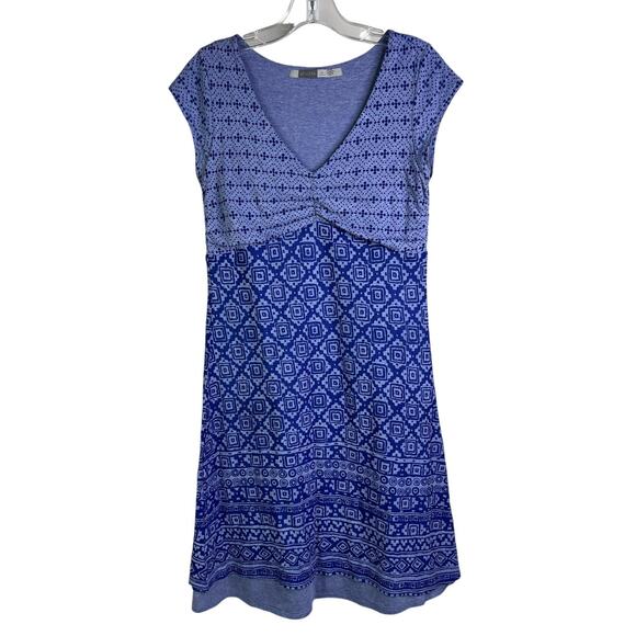 Athleta Dresses & Skirts - Athleta Dhara Dress Women M Blue Cotton Geometric Cap Sleeve VNeck Summer Casual